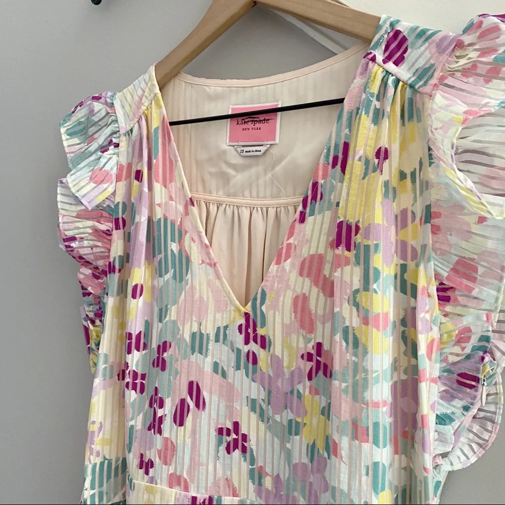 Kate Spade Pastel Floral Ruffle Midi Dress Size 12